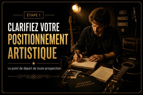 Artiste préparant son positionnement artistique avant une prospection de spectacle ou de concert