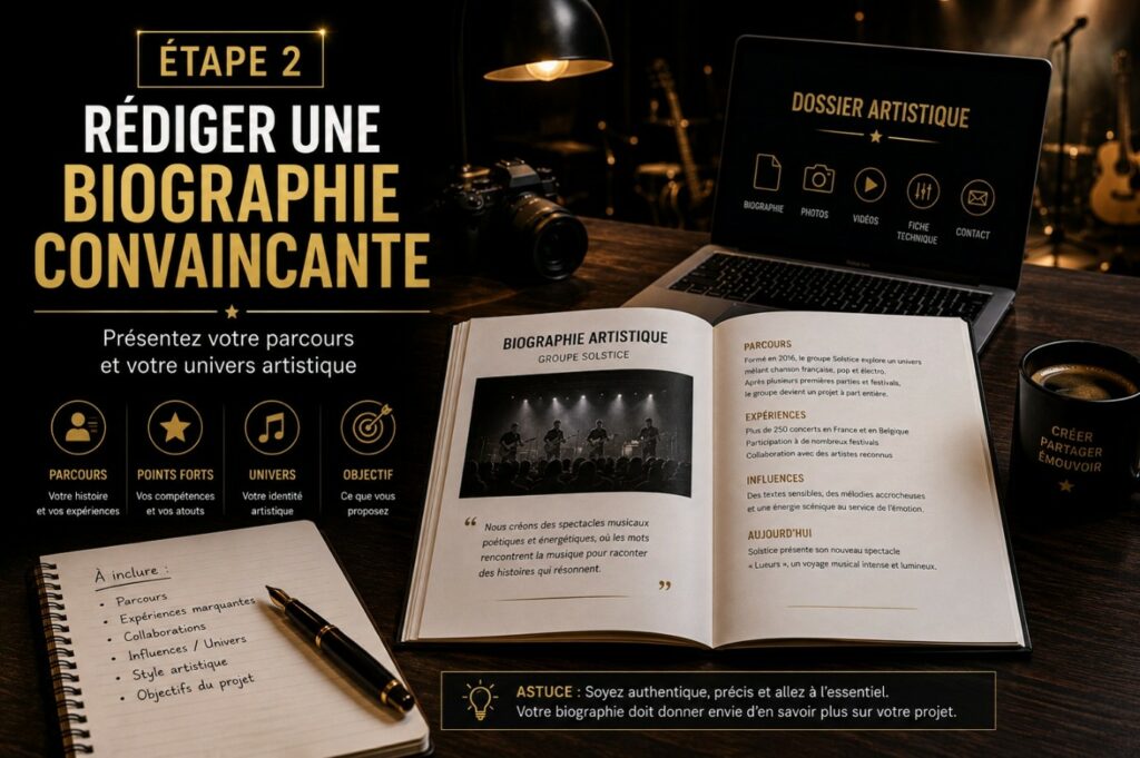 Présentation d’un spectacle ou d’un concert dans un dossier artistique professionnel destiné à un programmateur
