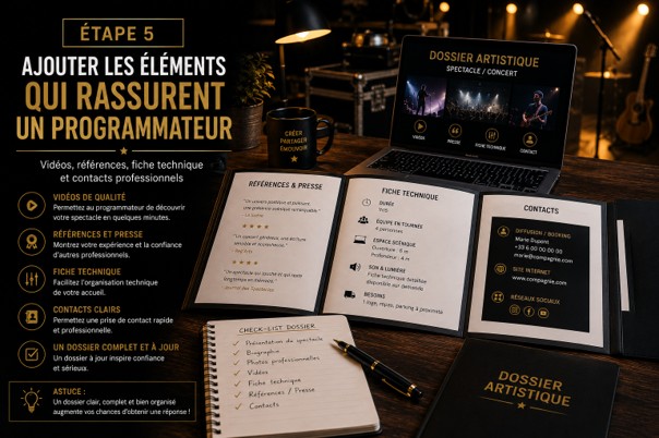 Éléments d’un dossier artistique professionnel qui rassurent un programmateur de spectacle ou de concert