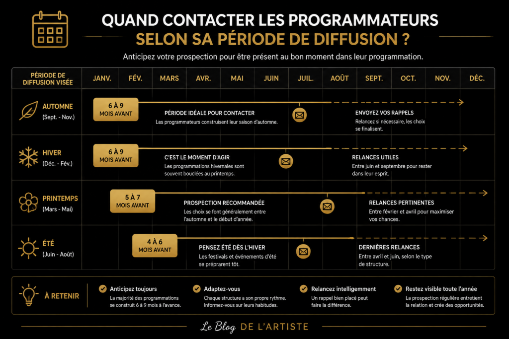 Calendrier de prospection des programmateurs selon la période de diffusion