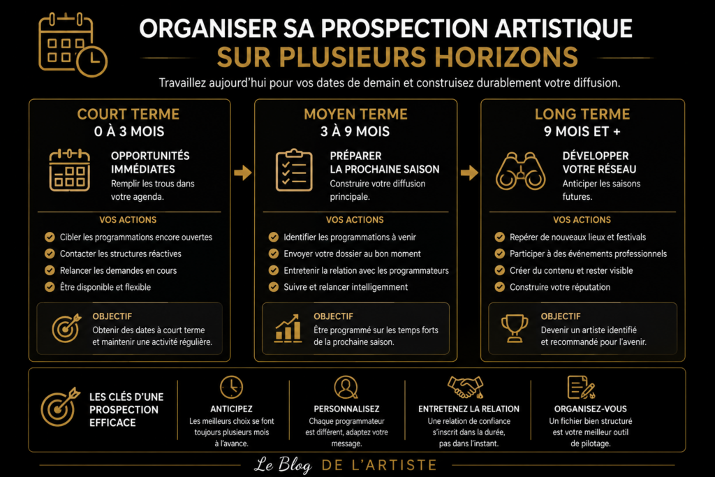 Organisation d'une prospection artistique à court moyen et long terme