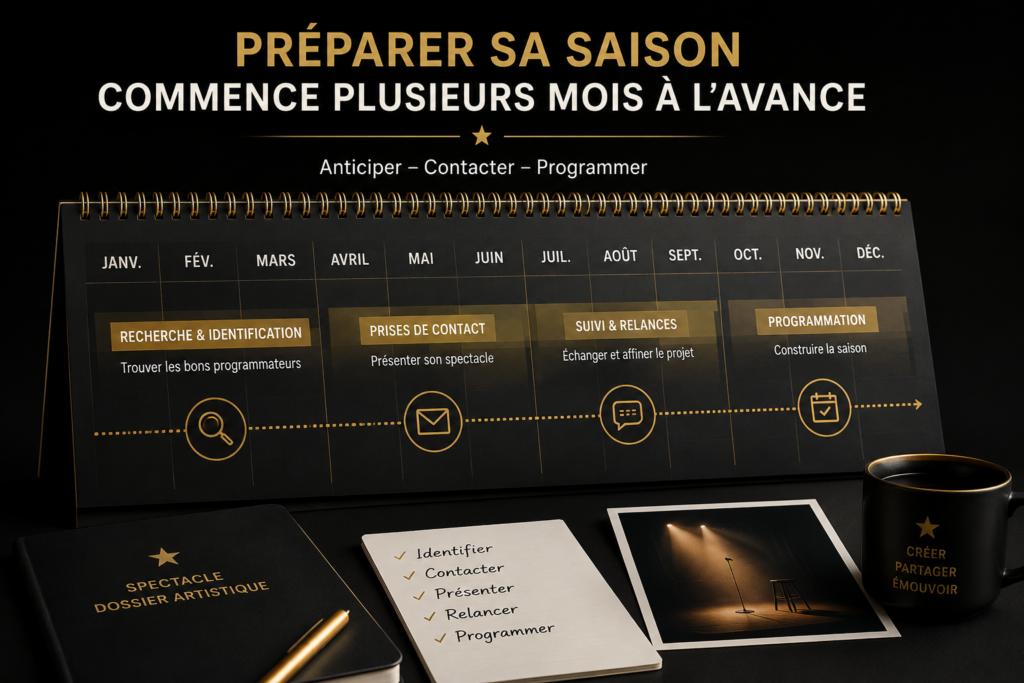 Calendrier de préparation d'une saison de spectacle plusieurs mois à l'avance